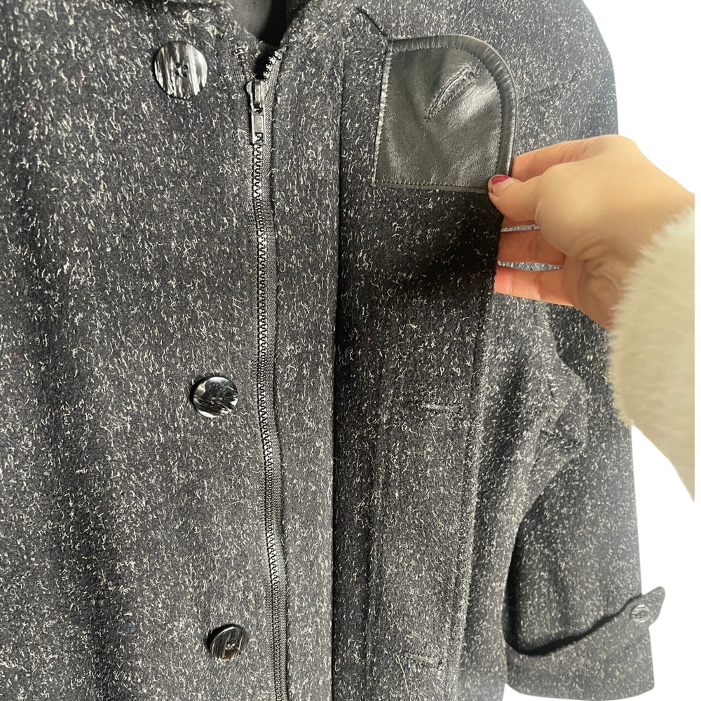 Neiman Marcus L Speckled Wool Coat  $750 Leather Oversized Slouchy Jacket Black - Picture 9 of 15